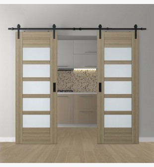 DOUBLE BARN DOOR AVON 07-07 VETRO SHAMBOR 60" X 80" X 1 3/4" BLACK HARDWARE