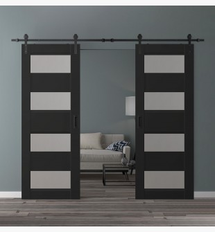 DOUBLE BARN DOOR AVON 07-08 VETRO BLACK MATTE 36" X 80" X 1 3/4" BLACK HARDWARE