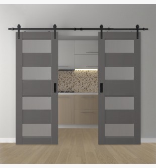 DOUBLE BARN DOOR AVON 07-08 VETRO GRAY MATTE 72" X 96" X 1 3/4" BLACK HARDWARE