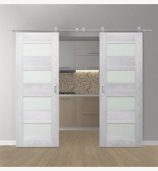 DOUBLE BARN DOOR AVON 07-08 VETRO RIBEIRA ASH 60" X 80" X 1 3/4" STAINLESS STEEL HARDWARE