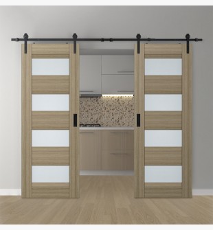 DOUBLE BARN DOOR AVON 07-08 VETRO SHAMBOR 72" X 96" X 1 3/4" BLACK HARDWARE