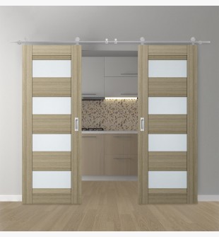 DOUBLE BARN DOOR AVON 07-08 VETRO SHAMBOR 36" X 96" X 1 3/4" STAINLESS STEEL HARDWARE