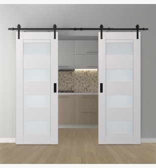 DOUBLE BARN DOOR AVON 07-08 VETRO SNOW WHITE 36" X 80" X 1 3/4" BLACK HARDWARE