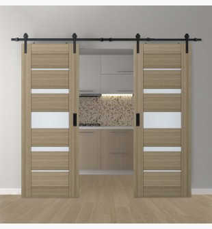 DOUBLE BARN DOOR AVON 07-03 VETRO SHAMBOR 72" X 96" X 1 3/4" BLACK HARDWARE