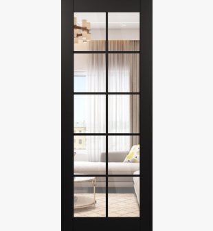 DOOR SLAB AVON 10 LITE CLEAR VETRO BLACK MATTE 30" X 84" X 1 3/4" TEMPERED CLEAR GLASS