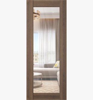DOOR SLAB AVON 207 CLEAR VETRO PECAN NUTWOOD 18" X 80" X 1 3/4" TEMPERED CLEAR GLASS