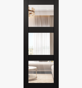 DOOR SLAB AVON 3 LITE CLEAR VETRO BLACK MATTE 18" X 84" X 1 3/4" TEMPERED CLEAR GLASS