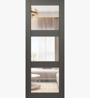 DOOR SLAB AVON 3 LITE CLEAR VETRO GRAY MATTE 32" X 80" X 1 3/4" TEMPERED CLEAR GLASS