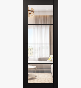 DOOR SLAB AVON 4 LITE CLEAR VETRO BLACK MATTE 36" X 92 1/2" X 1 3/4" TEMPERED CLEAR GLASS
