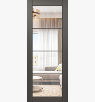 DOOR SLAB AVON 4 LITE CLEAR VETRO GRAY MATTE 30" X 84" X 1 3/4" TEMPERED CLEAR GLASS