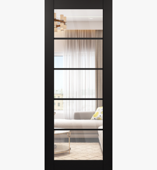 DOOR SLAB AVON 5 LITE CLEAR VETRO BLACK MATTE 32" X 92 1/2" X 1 3/4" TEMPERED CLEAR GLASS