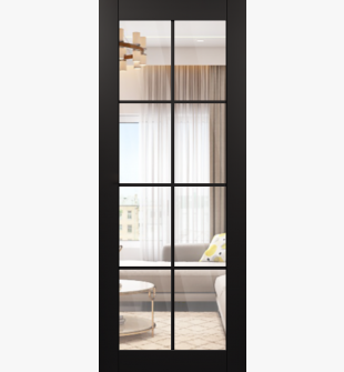 DOOR SLAB AVON 8 LITE CLEAR VETRO BLACK MATTE 32" X 96" X 1 3/4" TEMPERED CLEAR GLASS