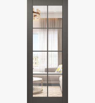 DOOR SLAB AVON 8 LITE CLEAR VETRO GRAY MATTE 24" X 96" X 1 3/4" TEMPERED CLEAR GLASS