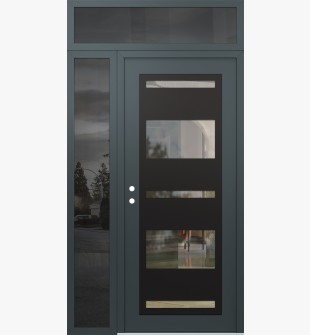 Diamond C10 50" x 96" anthracite/anthracite clear Glass Panel black RHI with Sidelite and Transom mirrored Glass