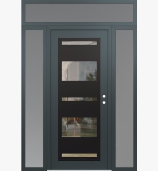 Diamond C10 68" x 96" anthracite/anthracite clear Glass Panel black LHI with 2 Sidelites and Transom frosted Glass