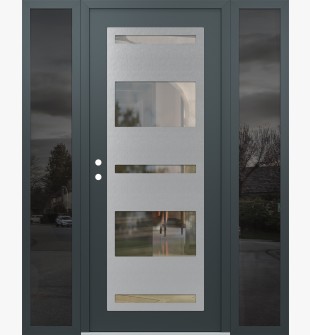 Diamond C10 64" x 80" anthracite/anthracite clear Glass Panel stainless steel RHI with 2 Sidelites mirrored Glass