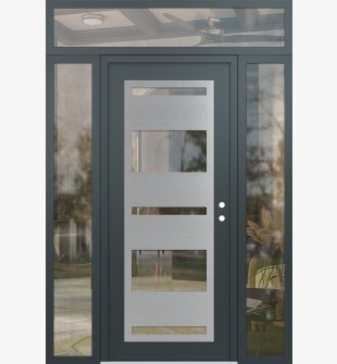 Diamond C10 60" x 96" anthracite/anthracite clear Glass Panel stainless steel LHI with 2 Sidelites and Transom clear Glass