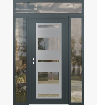 Diamond C10 64" x 96" anthracite/anthracite clear Glass Panel stainless steel RHI with 2 Sidelites and Transom clear Glass