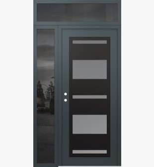 Diamond C10 50" x 96" anthracite/anthracite frosted Glass Panel black RHI with Sidelite and Transom mirrored Glass