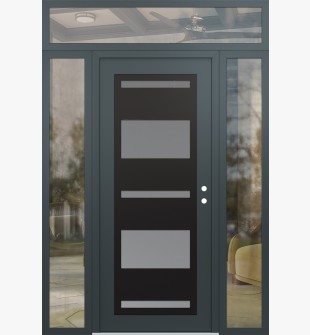 Diamond C10 64" x 96" anthracite/anthracite frosted Glass Panel black LHI with 2 Sidelites and Transom clear Glass