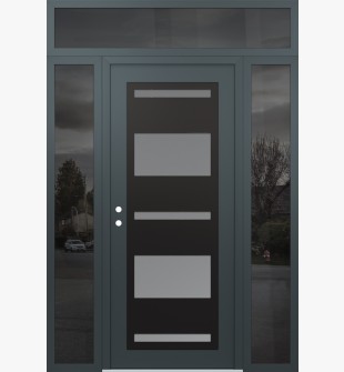 Diamond C10 60" x 96" anthracite/anthracite frosted Glass Panel black RHI with 2 Sidelites and Transom mirrored Glass