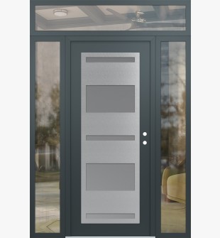 Diamond C10 60" x 96" anthracite/anthracite frosted Glass Panel stainless steel LHI with 2 Sidelites and Transom clear Glass