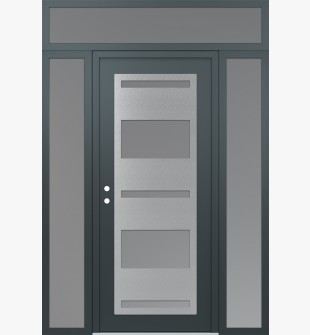 Diamond C10 64" x 96" anthracite/anthracite frosted Glass Panel stainless steel RHI with 2 Sidelites and Transom frosted Glass