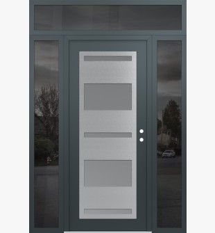 Diamond C10 60" x 96" anthracite/anthracite frosted Glass Panel stainless steel LHI with 2 Sidelites and Transom mirrored Glass