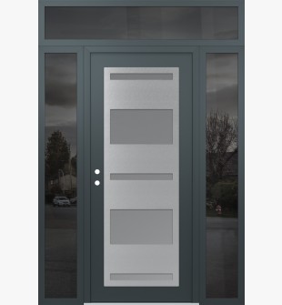 Diamond C10 60" x 96" anthracite/anthracite frosted Glass Panel stainless steel RHI with 2 Sidelites and Transom mirrored Glass