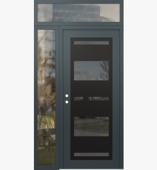Diamond C10 50" x 96" anthracite/anthracite mirrored Glass Panel black RHI with Sidelite and Transom clear Glass
