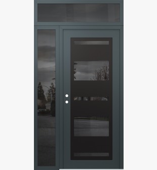 Diamond C10 48" x 96" anthracite/anthracite mirrored Glass Panel black RHI with Sidelite and Transom mirrored Glass