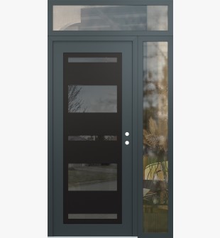 Diamond C10 50" x 96" anthracite/anthracite mirrored Glass Panel black LHI with Sidelite and Transom clear Glass