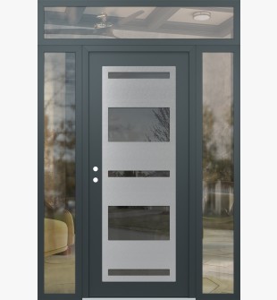 Diamond C10 64" x 96" anthracite/anthracite mirrored Glass Panel stainless steel RHI with 2 Sidelites and Transom clear Glass