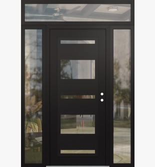 Diamond C10 68" x 96" black/black clear Glass Panel black LHI with 2 Sidelites and Transom clear Glass