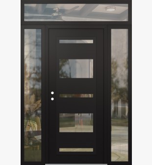 Diamond C10 60" x 96" black/black clear Glass Panel black RHI with 2 Sidelites and Transom clear Glass