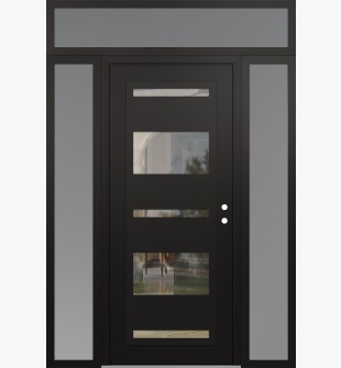 Diamond C10 68" x 96" black/black clear Glass Panel black LHI with 2 Sidelites and Transom frosted Glass