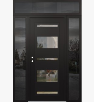 Diamond C10 60" x 96" black/black clear Glass Panel black RHI with 2 Sidelites and Transom mirrored Glass