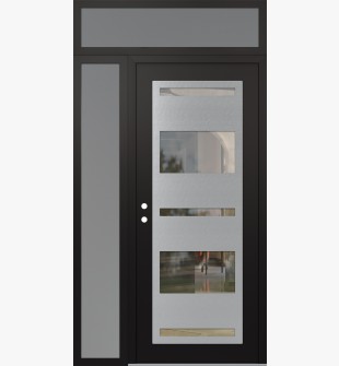 Diamond C10 50" x 96" black/black clear Glass Panel stainless steel RHI with Sidelite and Transom frosted Glass