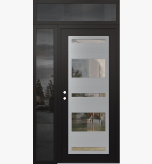 Diamond C10 52" x 96" black/black clear Glass Panel stainless steel RHI with Sidelite and Transom mirrored Glass