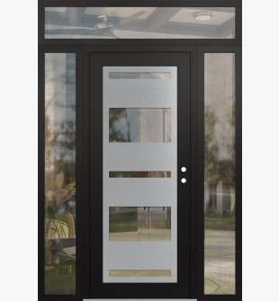 Diamond C10 68" x 96" black/black clear Glass Panel stainless steel LHI with 2 Sidelites and Transom clear Glass