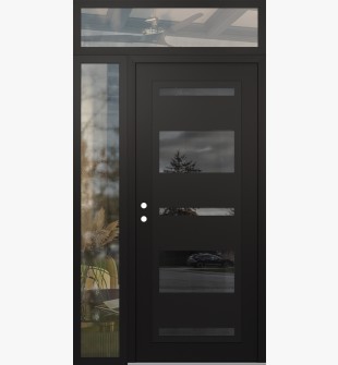 Diamond C10 50" x 96" black/black mirrored Glass Panel black RHI with Sidelite and Transom clear Glass