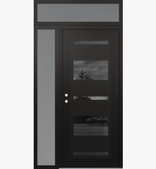 Diamond C10 52" x 96" black/black mirrored Glass Panel black RHI with Sidelite and Transom frosted Glass