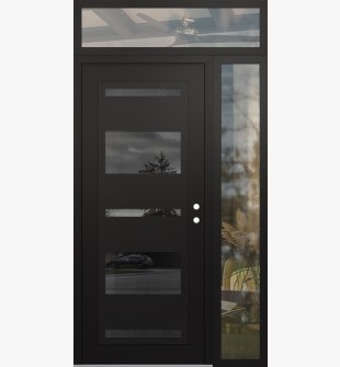 Diamond C10 48" x 96" black/black mirrored Glass Panel black LHI with Sidelite and Transom clear Glass