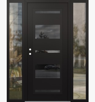 Diamond C10 60" x 80" black/black mirrored Glass Panel black RHI with 2 Sidelites clear Glass
