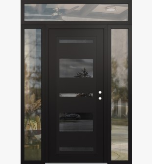Diamond C10 68" x 96" black/black mirrored Glass Panel black LHI with 2 Sidelites and Transom clear Glass