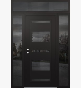 Diamond C10 60" x 96" black/black mirrored Glass Panel black RHI with 2 Sidelites and Transom mirrored Glass