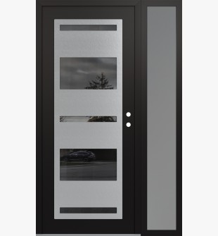 Diamond C10 50" x 80" black/black mirrored Glass Panel stainless steel LHI with Sidelite frosted Glass