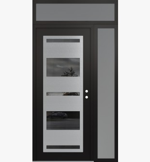 Diamond C10 48" x 96" black/black mirrored Glass Panel stainless steel LHI with Sidelite and Transom frosted Glass