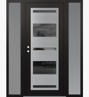Diamond C10 68" x 80" black/black mirrored Glass Panel stainless steel RHI with 2 Sidelites frosted Glass