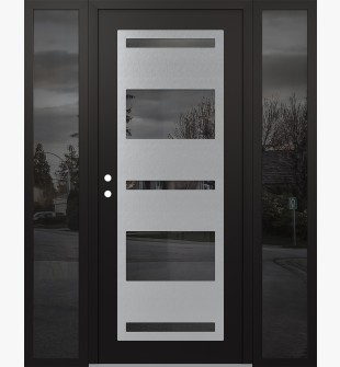 Diamond C10 68" x 80" black/black mirrored Glass Panel stainless steel RHI with 2 Sidelites mirrored Glass